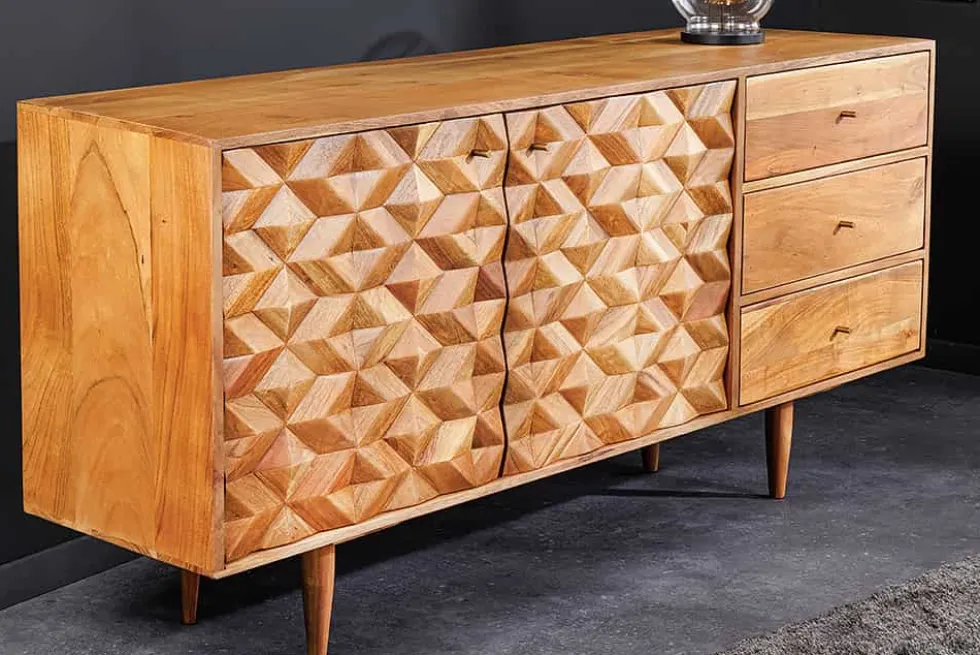 Massivholz Sideboard ALPINE 145cm Akazie honey finish Kommode mit Schubladen Retro Design