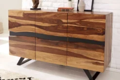 Massivholz Sideboard AMAZONAS 150cm braun Sheesham Baumkante schwarzes Metallgestell