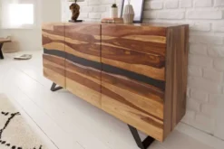 Massivholz Sideboard AMAZONAS 150cm braun Sheesham Baumkante schwarzes Metallgestell