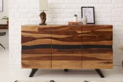 Massivholz Sideboard AMAZONAS 150cm braun Sheesham Baumkante schwarzes Metallgestell