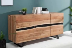 Massivholz Sideboard AMAZONAS 150cm Akazie natur Metall schwarz Baumkante