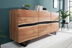 Massivholz Sideboard AMAZONAS 150cm Akazie natur Metall schwarz Baumkante