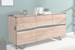 Massivholz Sideboard AMAZONAS 150cm Akazie natur Metall schwarz Baumkante