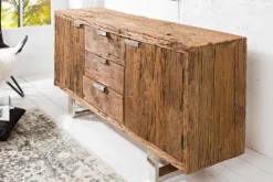 Massivholz Sideboard BARRACUDA 160cm Teak antik Kommode mit Schubladen Stahl Kufenfüßen