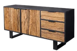 Massivholz Sideboard BARRACUDA 150cm Teak Mango schwarz Metall recycelt