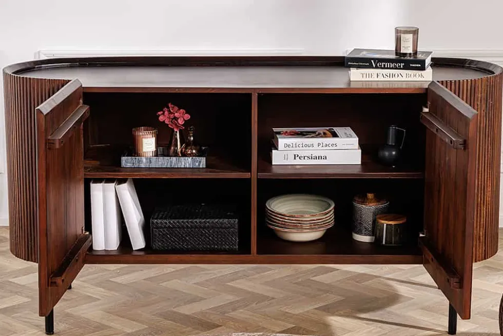Massivholz Sideboard GATSBY 150cm dunkelbraun Mango Retro Design