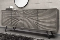 Massivholz Sideboard HURRICANE 175cm grau Akazie 3D-Design