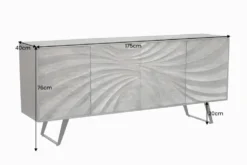 Massivholz Sideboard HURRICANE 175cm grau Akazie 3D-Design