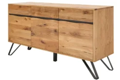 Massivholz Sideboard LIVING EDGE 160cm Wildeiche Metall schwarz Baumkante mit Schubladen
