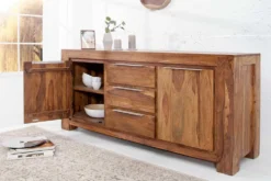 Massivholz Sideboard MAKASSAR 175cm braun Sheesham stone finish Kommode mit Schubladen
