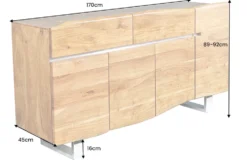 Massivholz Sideboard MAMMUT 170cm Akazie Baumkante mit Schubladen Kufengestell Edelstahl