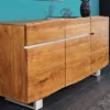 Massivholz Sideboard MAMMUT 135cm Akazie Kommode mit Schubladen Baumkante Edelstahl