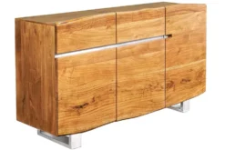 Massivholz Sideboard MAMMUT 135cm Akazie Kommode mit Schubladen Baumkante Edelstahl
