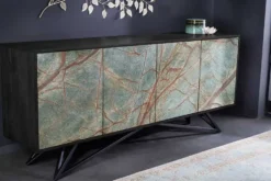 Massivholz Sideboard MOUNTAIN SOUL 175cm echter Naturstein schwarz Akazie Anrichte