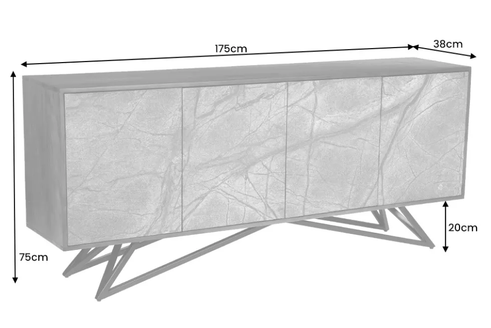 Massivholz Sideboard MOUNTAIN SOUL 175cm echter Naturstein schwarz Akazie Anrichte