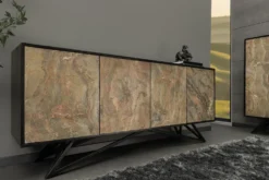 Massivholz Sideboard MOUNTAIN SOUL 175cm grau grün Naturstein Akazie schwarz