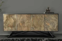 Massivholz Sideboard MOUNTAIN SOUL 175cm grau grün Naturstein Akazie schwarz