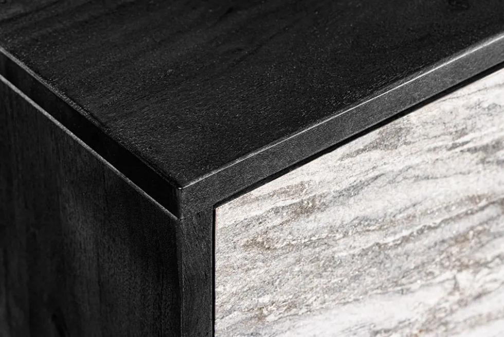 Massivholz Sideboard MOUNTAIN SOUL 175cm weiß schwarz Akazie echter Naturstein