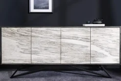 Massivholz Sideboard MOUNTAIN SOUL 175cm weiß schwarz Akazie echter Naturstein