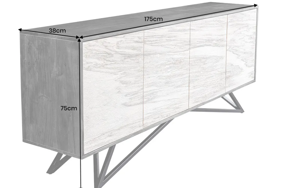Massivholz Sideboard MOUNTAIN SOUL 175cm weiß schwarz Akazie echter Naturstein