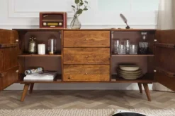 Massivholz Sideboard MYSTIC LIVING 145cm braun Sheesham stone finish Kommode Schubladen