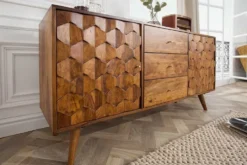 Massivholz Sideboard MYSTIC LIVING 145cm braun Sheesham stone finish Kommode Schubladen