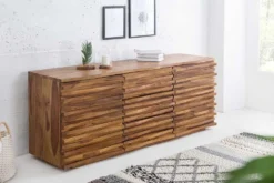 Massivholz Sideboard RELIEF 160cm braun Sheesham stone finish Kommode mit Schubladen