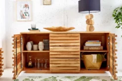 Massivholz Sideboard RELIEF 160cm Akazie Kommode mit Schubladen aufwändige Front