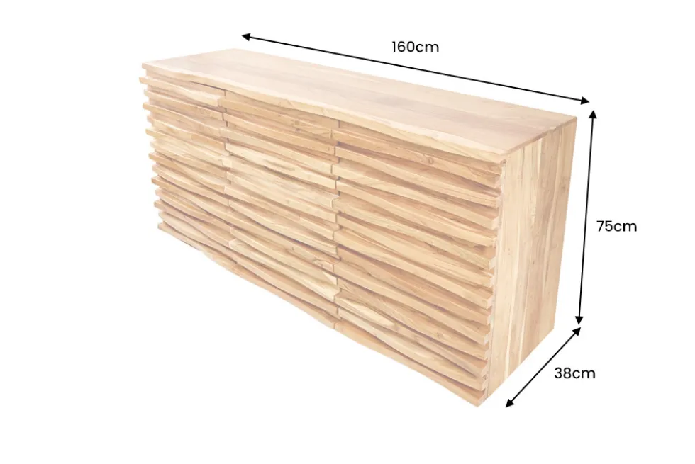 Massivholz Sideboard RELIEF 160cm Akazie Kommode mit Schubladen aufwändige Front