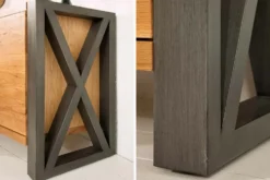 Massivholz Sideboard THOR 200cm mit Schubladen natur Wildeiche geölt Metall schwarz