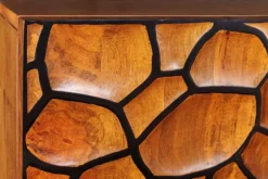 Massivholz Sideboard VULCANO 180cm braun Mangoholz mit 3D Schnitzereien handmade Metallgestell schwarz
