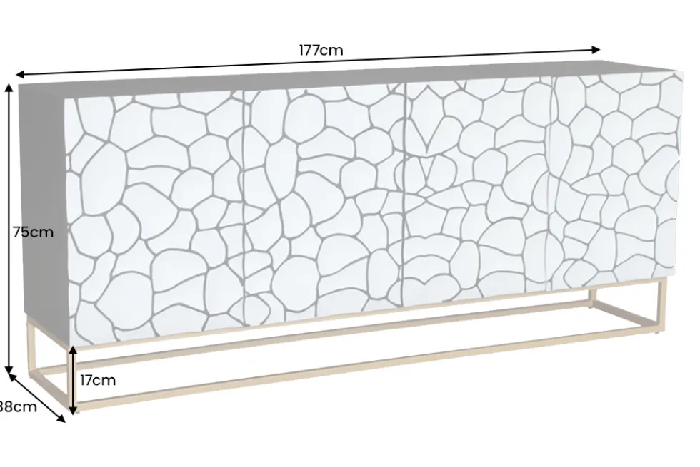 Massivholz Sideboard VULCANO 180cm braun Mangoholz mit 3D Schnitzereien handmade Metallgestell schwarz