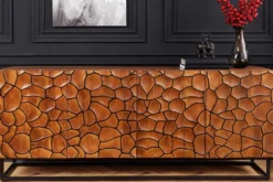 Massivholz Sideboard VULCANO 180cm braun Mangoholz mit 3D Schnitzereien handmade Metallgestell schwarz