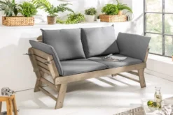 Massivholz Sitzbank MODULAR 155-190cm grau Akazie inkl. Kissen Gartenbank klappbar