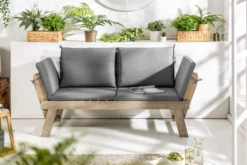 Massivholz Sitzbank MODULAR 155-190cm grau Akazie inkl. Kissen Gartenbank klappbar
