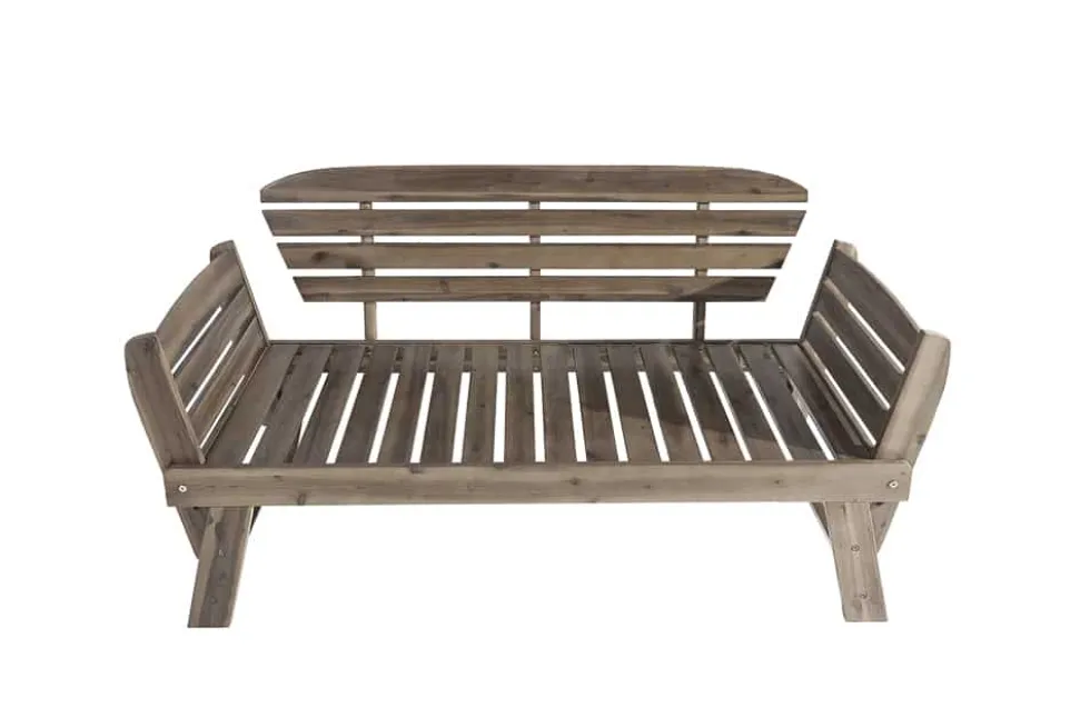 Massivholz Sitzbank MODULAR 155-190cm grau Akazie inkl. Kissen Gartenbank klappbar