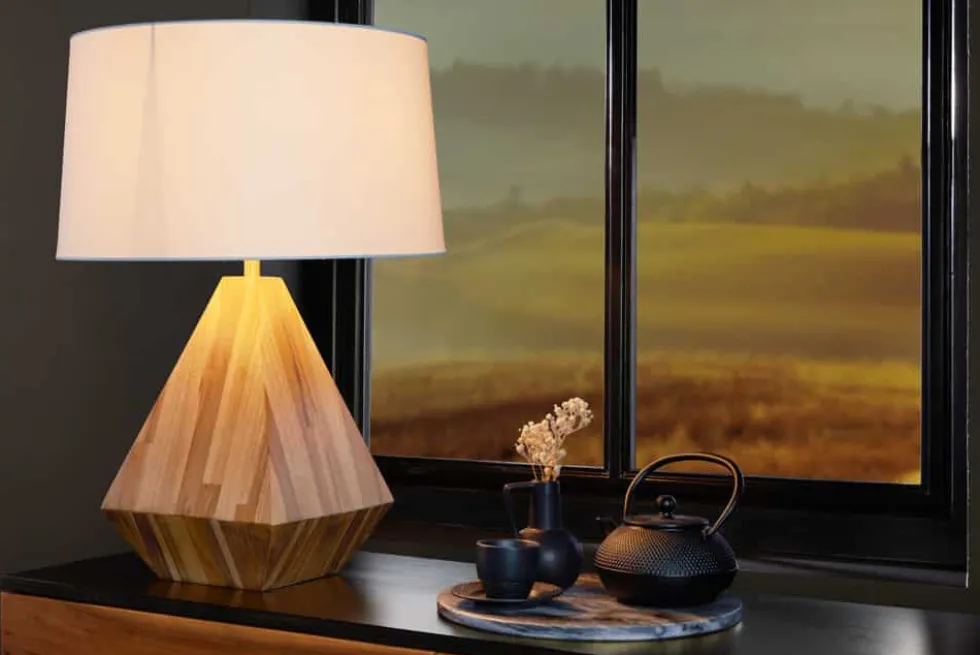 Massivholz Tischlampe DIAMOND 65cm Teak natur weiß modern handmade