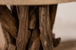 Massivholz Tischlampe HARMONY NATURE 50cm beige Teak mit Leinenschirm