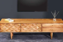 Massivholz TV-Lowboard ALPINE 145cm natur Akazie Retro Design honey finish