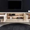 Massivholz TV-Lowboard ART DECO 200cm weiß gekälkt Mangoholz 3D-Front