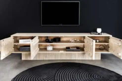 Massivholz TV-Lowboard ART DECO 200cm weiß gekälkt Mangoholz 3D-Front