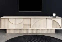 Massivholz TV-Lowboard ART DECO 200cm weiß gekälkt Mangoholz 3D-Front