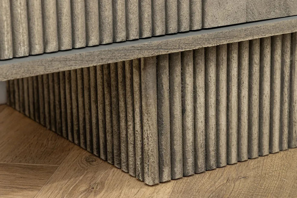 Massivholz TV-Lowboard ART DECO 200cm grau smoked Mangoholz 3D-Front