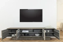 Massivholz TV-Lowboard ART DECO 200cm grau smoked Mangoholz 3D-Front