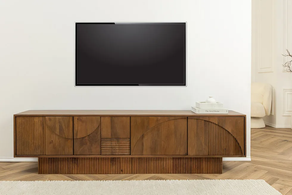 Massivholz TV-Lowboard ART DECO 200cm braun smoked Mangoholz 3D-Front