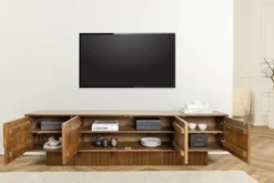 Massivholz TV-Lowboard ART DECO 200cm braun smoked Mangoholz 3D-Front