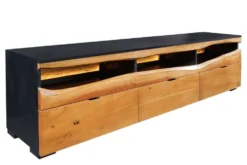 Massivholz TV-Lowboard GRAND ACACIA 180cm braun Akazie mit LED-Beleuchtung Baumkante