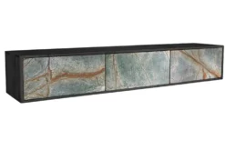 Massivholz TV Lowboard MOUNTAIN SOUL 160cm schwarz hängend echter Naturstein Akazie