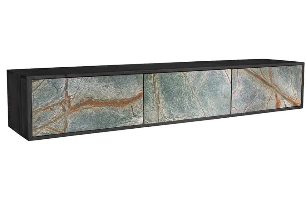 Massivholz TV Lowboard MOUNTAIN SOUL 160cm schwarz hängend echter Naturstein Akazie