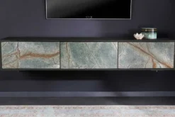 Massivholz TV Lowboard MOUNTAIN SOUL 160cm schwarz hängend echter Naturstein Akazie